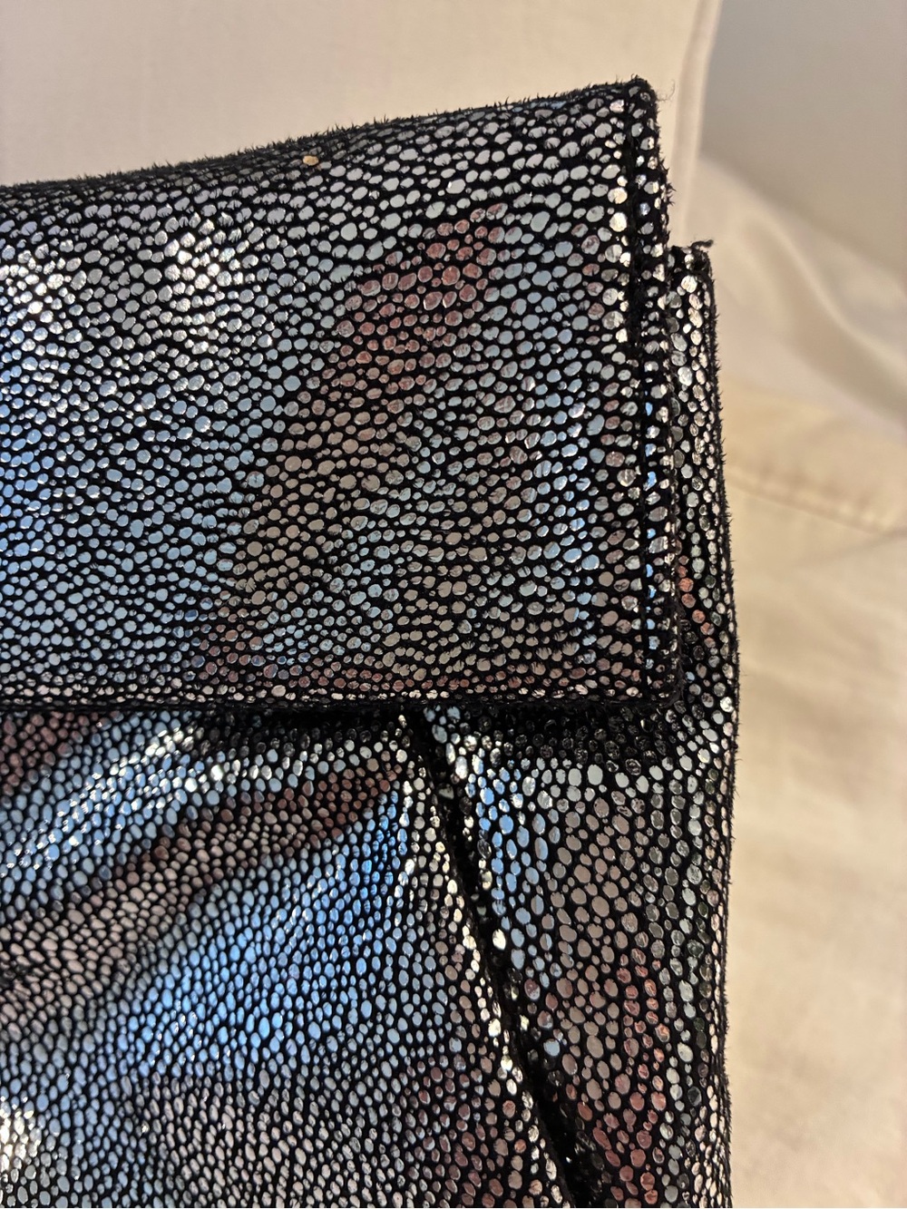 Metallic & Black Textured Fold-Over Clutch